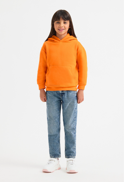Model wearing Uneek UC503 Childrens Classic Hooded Sweatshirt