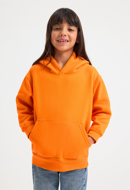 Model wearing Uneek UC503 Childrens Classic Hooded Sweatshirt